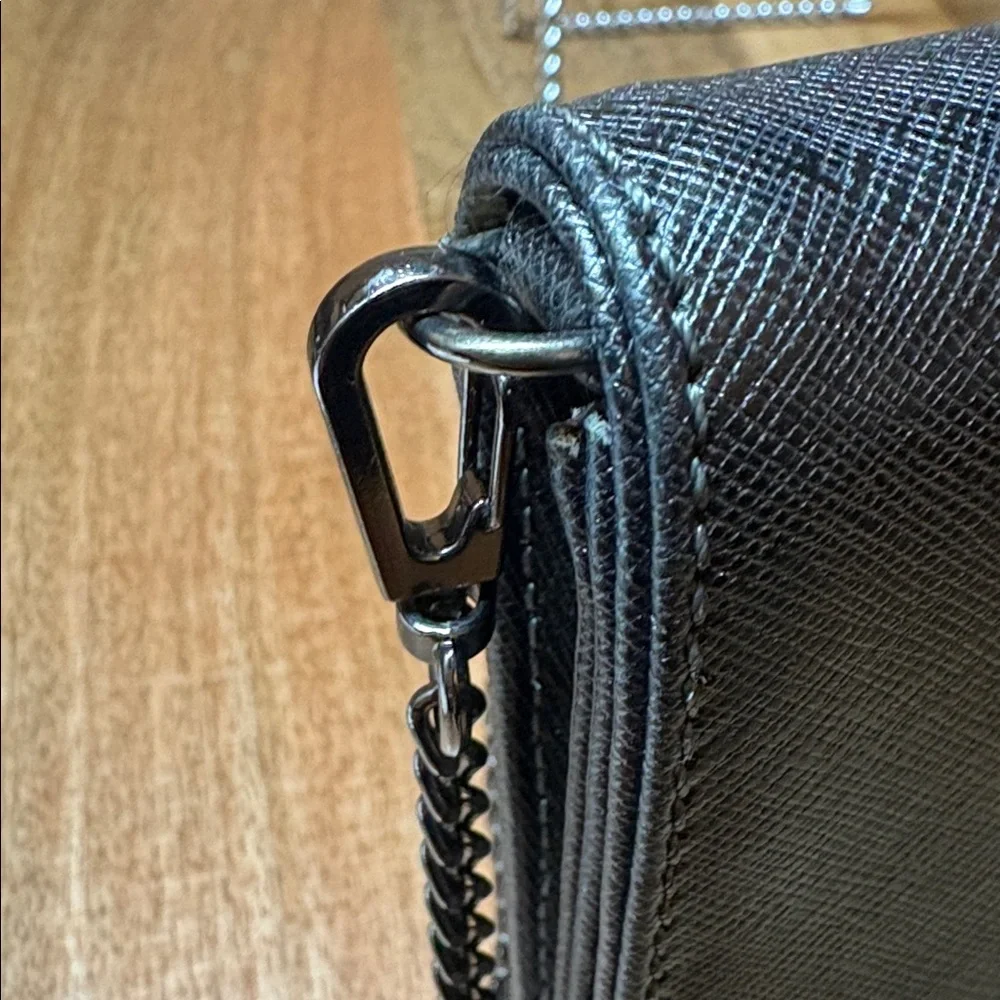 Abro Gray Metallic Textured leather chain Strap Crossbody